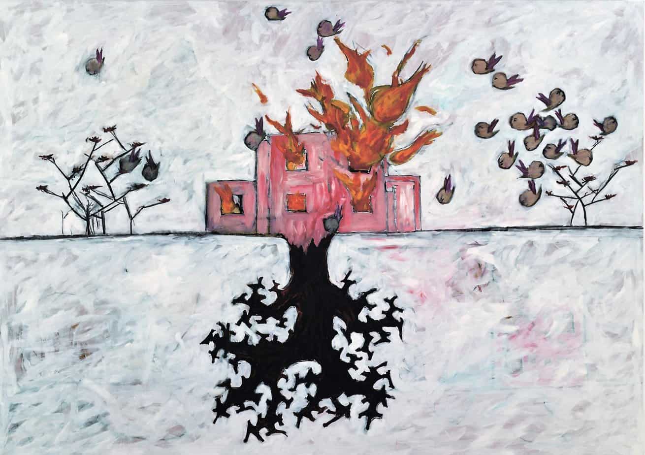 נדב ויסמן, "הכנה לגן עדן" (2), שמן ופחם על עץ לבוד, 170x115 ס״מ, 2006